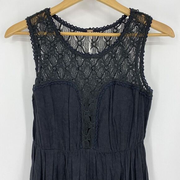 Free People Dress Size Small Women Black Fiesta Crochet Mini Sleeveless Boho - Picture 2 of 7